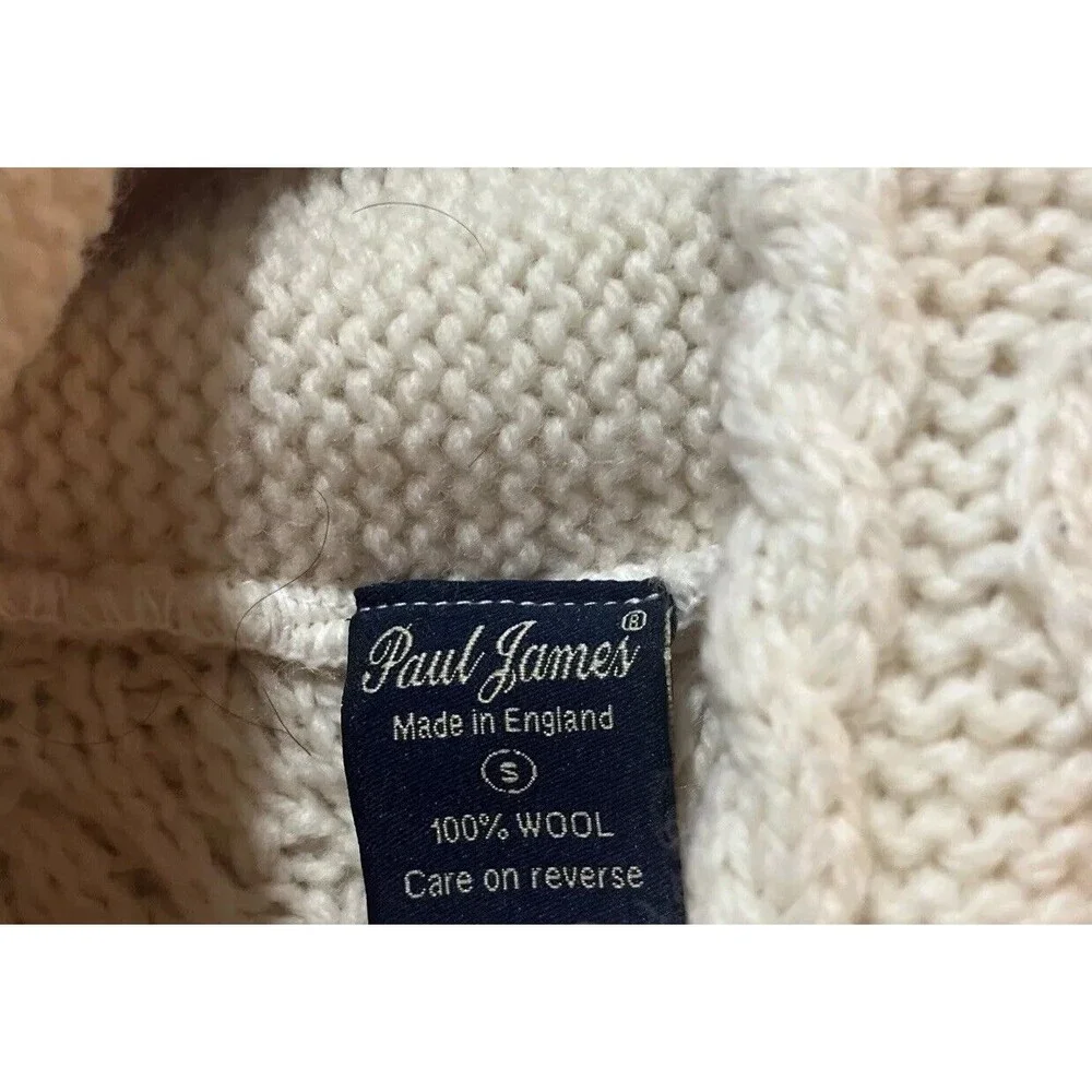 Paul James England‎ Sweater Women’s Small Beige Cable Knit Pullover Mock Neck